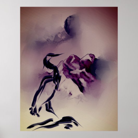  heron Bird Mountains schilderij Poster (Voorkant)