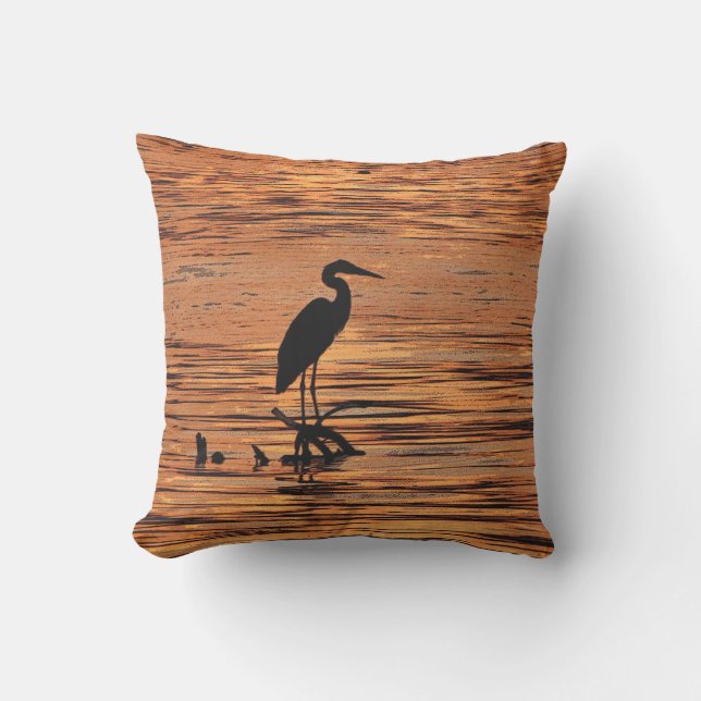 Heron Bird Oranje Sunset Outdoor Pillow Buitenkussen (Voorkant)