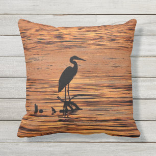 Heron Bird Oranje Sunset Outdoor Pillow Buitenkussen