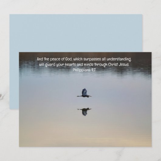 Heron Bird Peaceful Lake Bible Verse Flat Kaart (Voorkant / Achterkant)