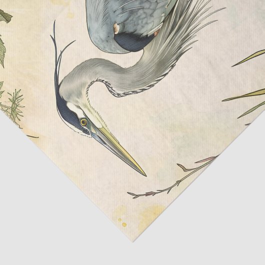 Heron en bloemen decoupage tissuepapier (Detail)