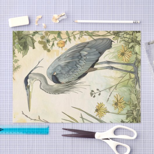 Heron en bloemen decoupage tissuepapier (Craft)