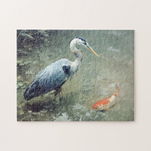 Heron en levendige Koi Fish Legpuzzel (Horizontaal)