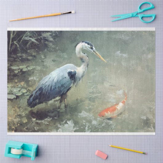 Heron en levendige Koi Fish Tissuepapier (Craft)