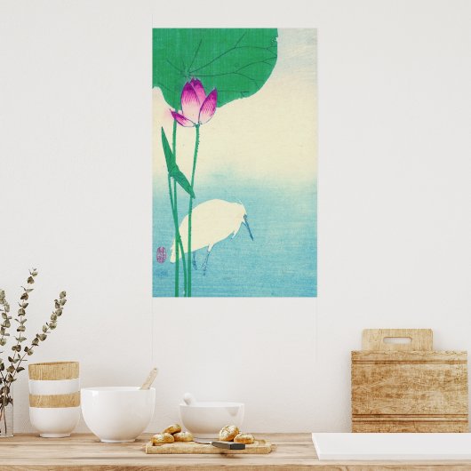 Heron en Lotus 1910 Poster (Keuken)