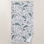 Heron en Moeras Planten Grijs Monochroom Strandlaken (Voorkant)