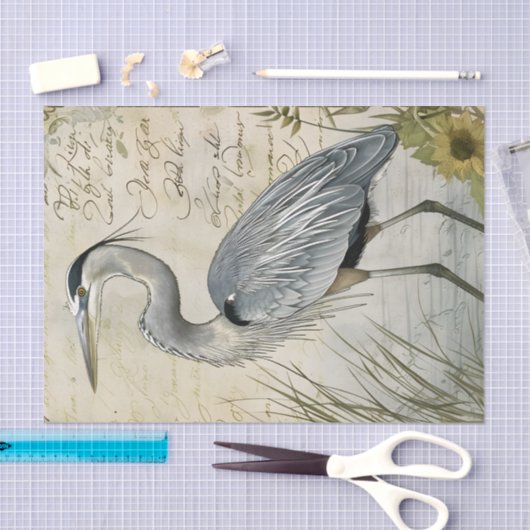 Heron en Zonnebloem Decoupage Tissuepapier (Craft)