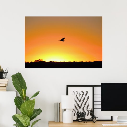 Heron Flying bij Sunset Photo Poster (Thuiskantoor)