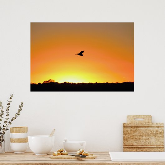 Heron Flying bij Sunset Photo Poster (Keuken)