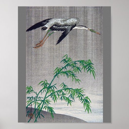 Heron Flying in Rain, Watanabe Seitei Poster (Voorkant)