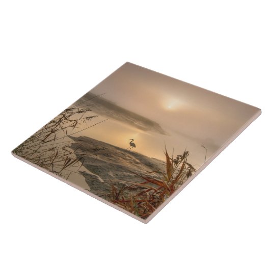 Heron Heaven - Landschap op het meer Tegeltje (Zijkant)