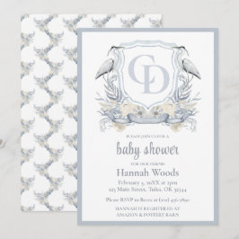 Heron in elkaar grijpend baby shower-monogram kaart