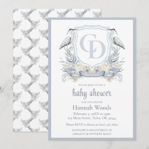 Heron in elkaar grijpend baby shower-monogram kaart