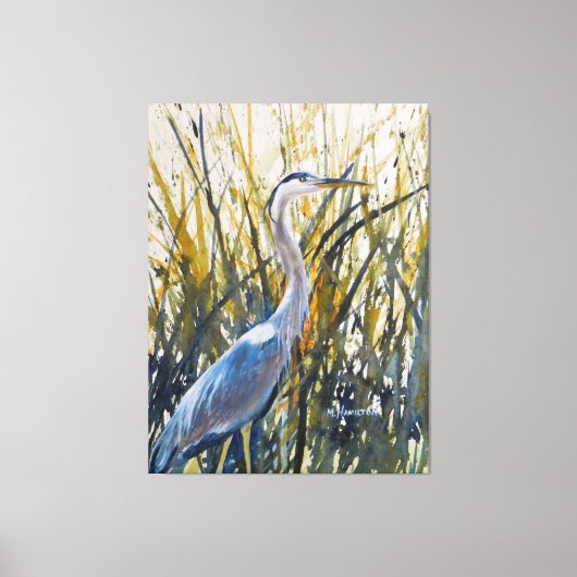 Heron in het onkruid Wild Natuur Art Canvas Afdruk (Voorkant)