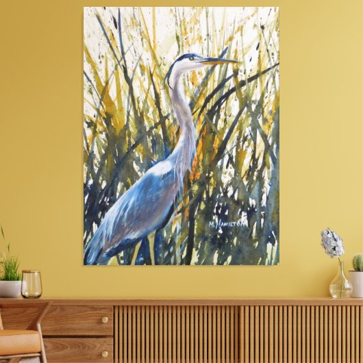 Heron in het onkruid Wild Natuur Art Canvas Afdruk (Insitu (Woonkamer))