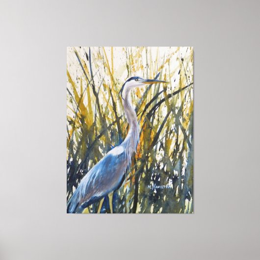 Heron in het onkruid Wild Natuur Art Canvas Afdruk (Voorkant)