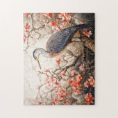 Heron in red foliage pond illustration legpuzzel (Verticaal)