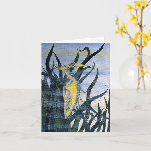 Heron in Reeds Note Kaart (Gele Bloem)