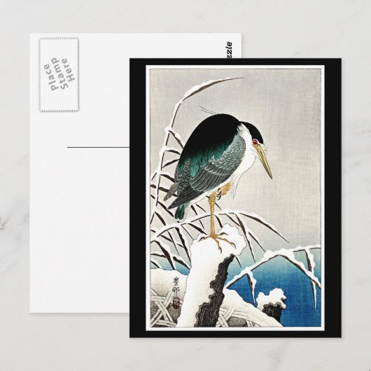 Heron in sneeuw, kunst van het Briefkaart van Ohar (Voorkant / Achterkant)