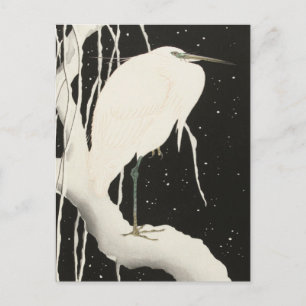 Heron in sneeuwschilderij door Ohara Koson Briefkaart