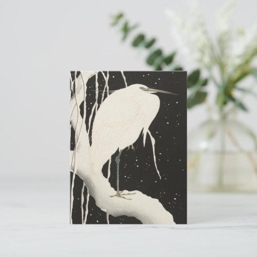 Heron in sneeuwschilderij door Ohara Koson Briefkaart (Staand voorkant)