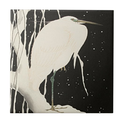 Heron in Snow –  Japans meesterwerk op Tegeltje (Voorkant)