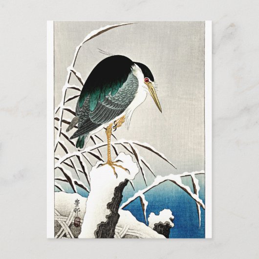 Heron in Snow, kunst van Ohara Koson Briefkaart (Voorkant)