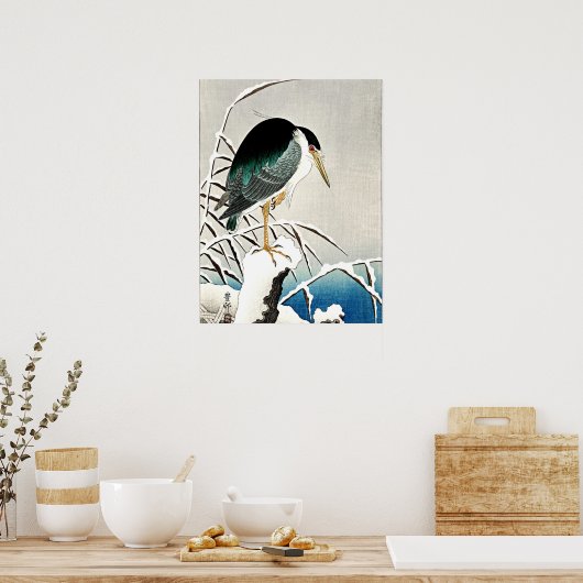 Heron in Snow, kunst van Ohara Koson Poster (Keuken)