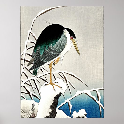 Heron in Snow, kunst van Ohara Koson Poster (Voorkant)
