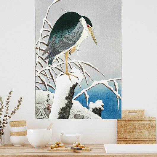 Heron in Snow - Ohara Koson -  kunst Poster (Keuken)
