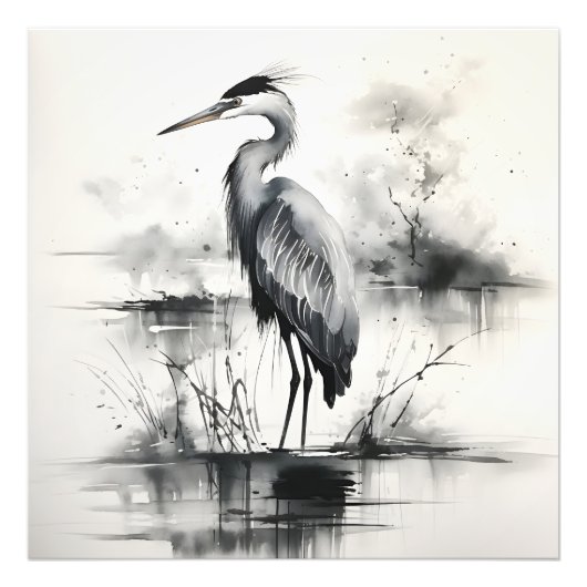 Heron inkt schilderij foto afdruk (Voorkant)