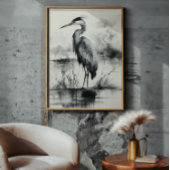 Heron inkt schilderij foto afdruk