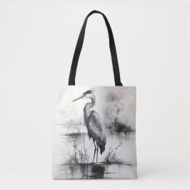 Heron inkt schilderij tote bag