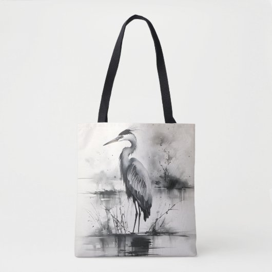 Heron inkt schilderij tote bag (Voorkant)