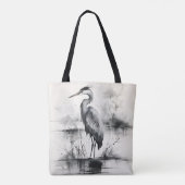 Heron inkt schilderij tote bag (Achterkant)