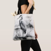 Heron inkt schilderij tote bag (Dichtbij)