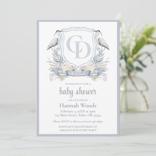 Heron Interlocking Monogram Baby Shower Kaart (Staand voorkant)