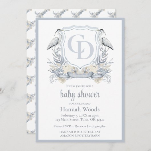 Heron Interlocking Monogram Baby Shower Kaart (Voorkant / Achterkant)