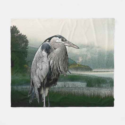 Heron Lake Drawing Fleece Deken (Voorkant (Horizontaal))