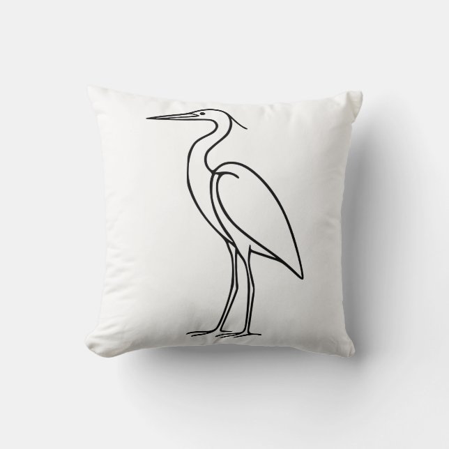Heron Line Art – Minimalist Bird Illustration  Kussen (Voorkant)