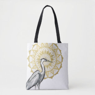 Heron Mandala Asymmetrical Print Tote Bag