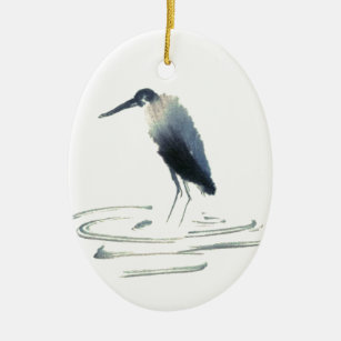 Heron Meditation Sumi-e Great Blue Heron Keramisch Ornament