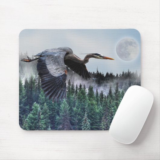 Heron, Misty Forest en Full Moon Muismat (Met muis)