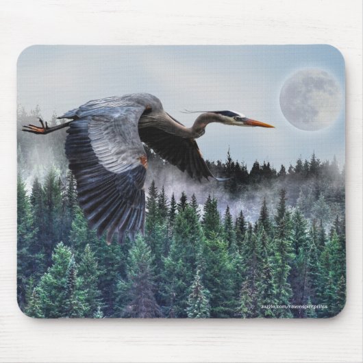 Heron, Misty Forest en Full Moon Muismat (Voorkant)