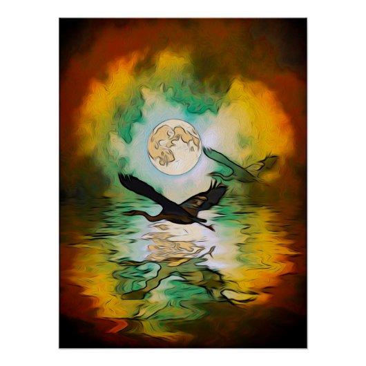 Heron Moon Fantasy Art Perfect Poster (Voorkant)