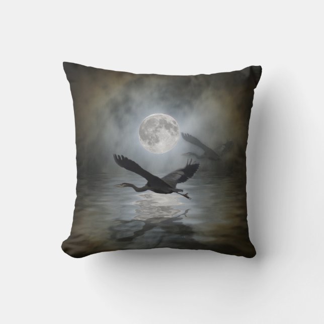 Heron Moon Fantasy Wildlife Animal Heron-lover Kussen (Voorkant)