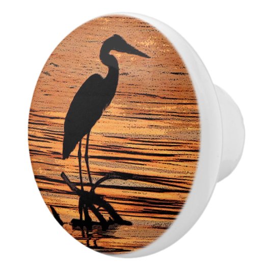 Heron op Sunset Ceramic Knob Keramische Knop (Rechts)