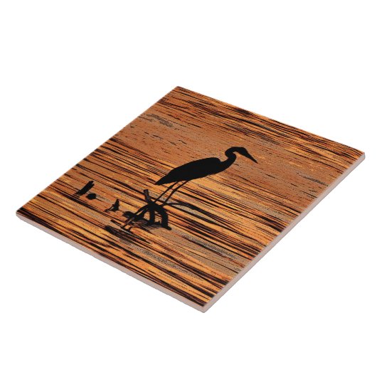 Heron op Sunset Ceramic Tile Tegeltje (Zijkant)