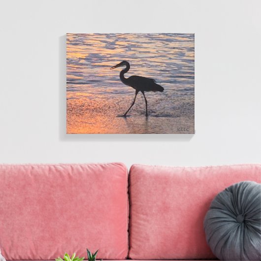 Heron op vroege ochtend wandeling canvas afdruk (Insitu (Woonkamer))