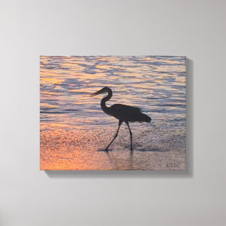 Heron op vroege ochtend wandeling canvas afdruk